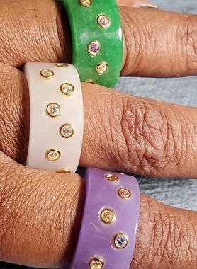 Sale. Hand Carved Burmese Jade Swarovski Zirconia band ring